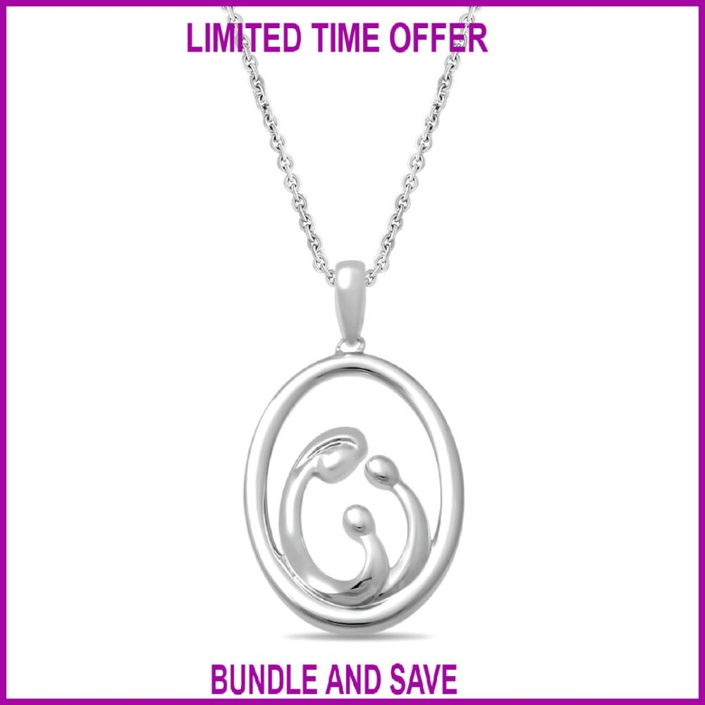 Sterling Silver Mother Child Pendant Necklace 18" Chain Kids Jewelry